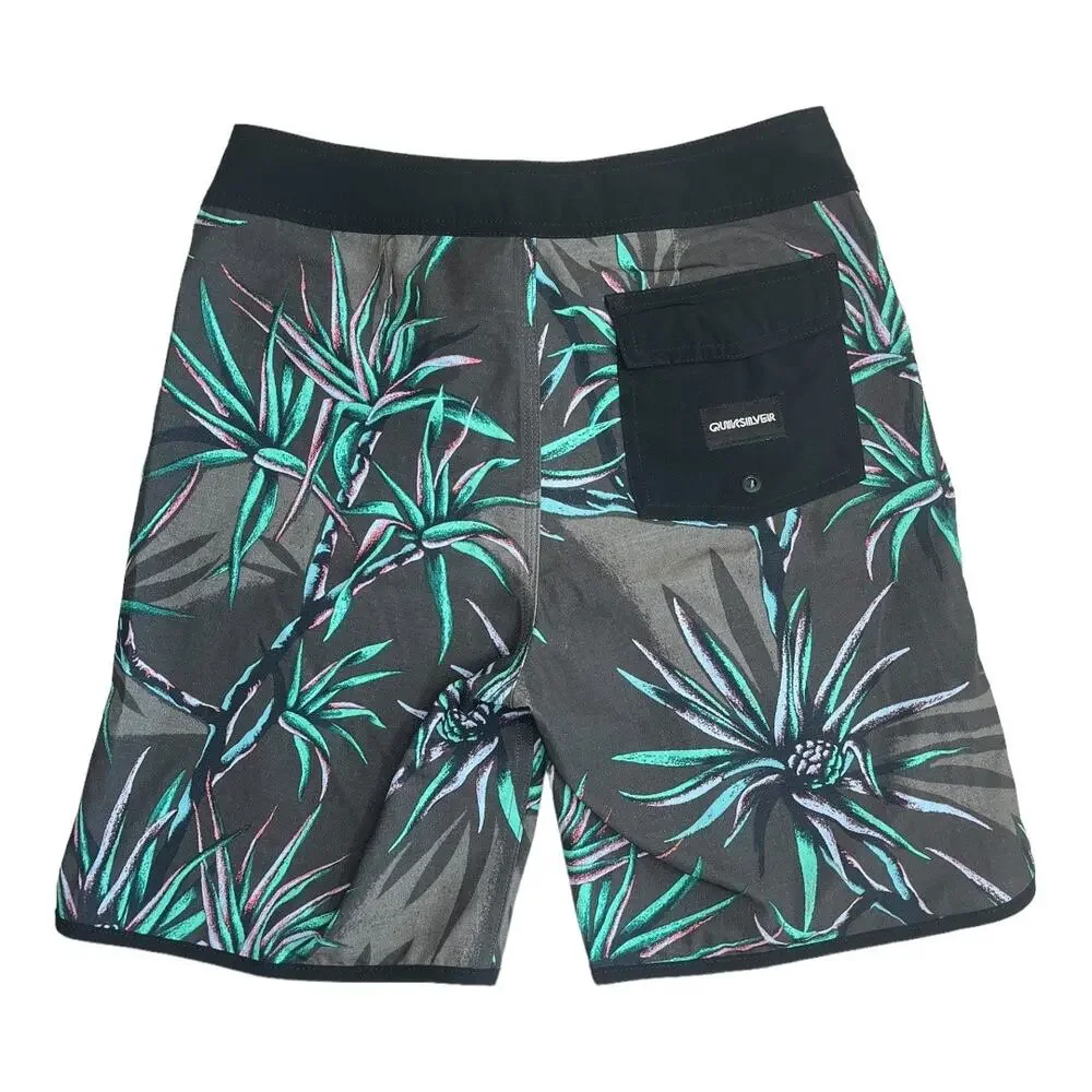 Quiksilver High Line stretch black gray floral leaf print boys size 28 14Y